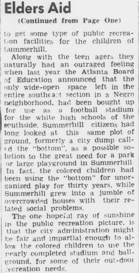 Historic newspaper article about recreation space in Summerhill