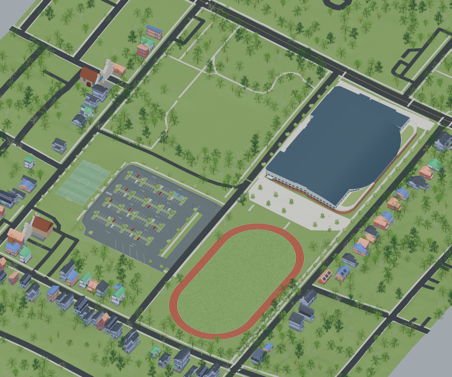 Site overview render of the proposed indoor track