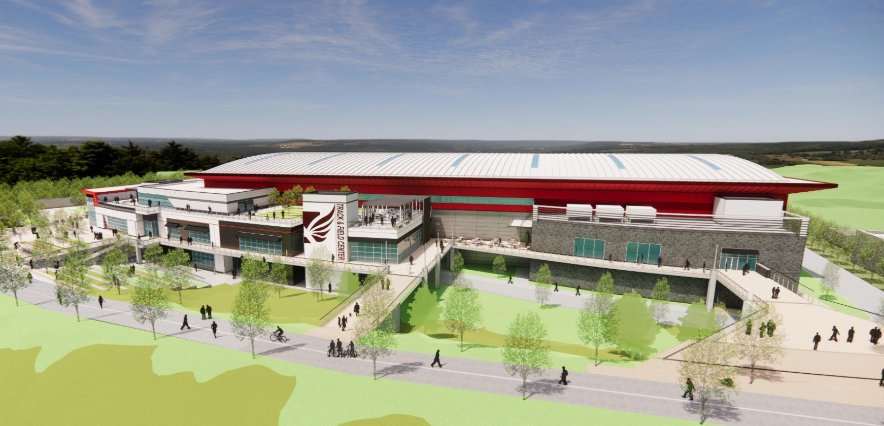 Architectural rendering of Atlanta Track Club's proposed indoor track center beside the Atlanta BeltLine