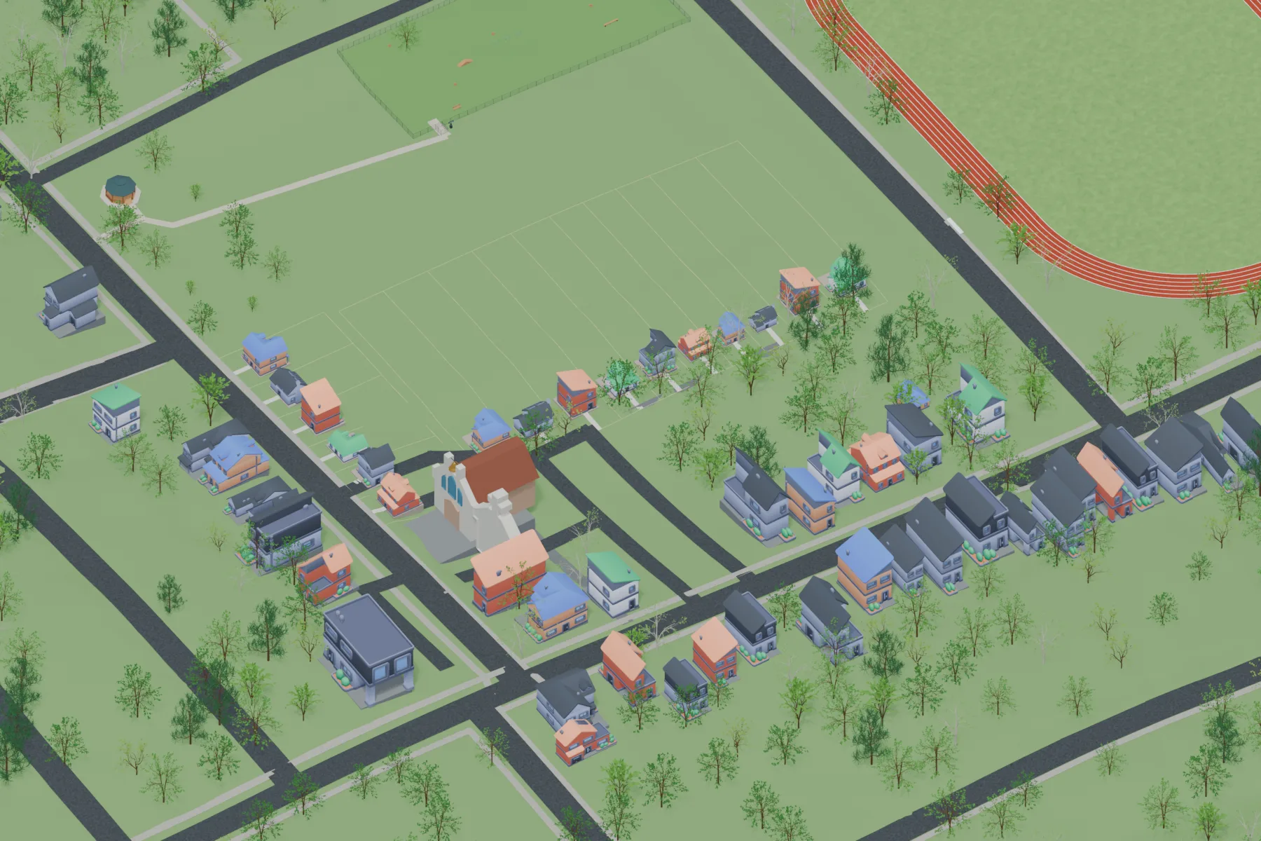 Rendering of defined lots near Martin Street and McGill, beside existing homes and the retained track and green space