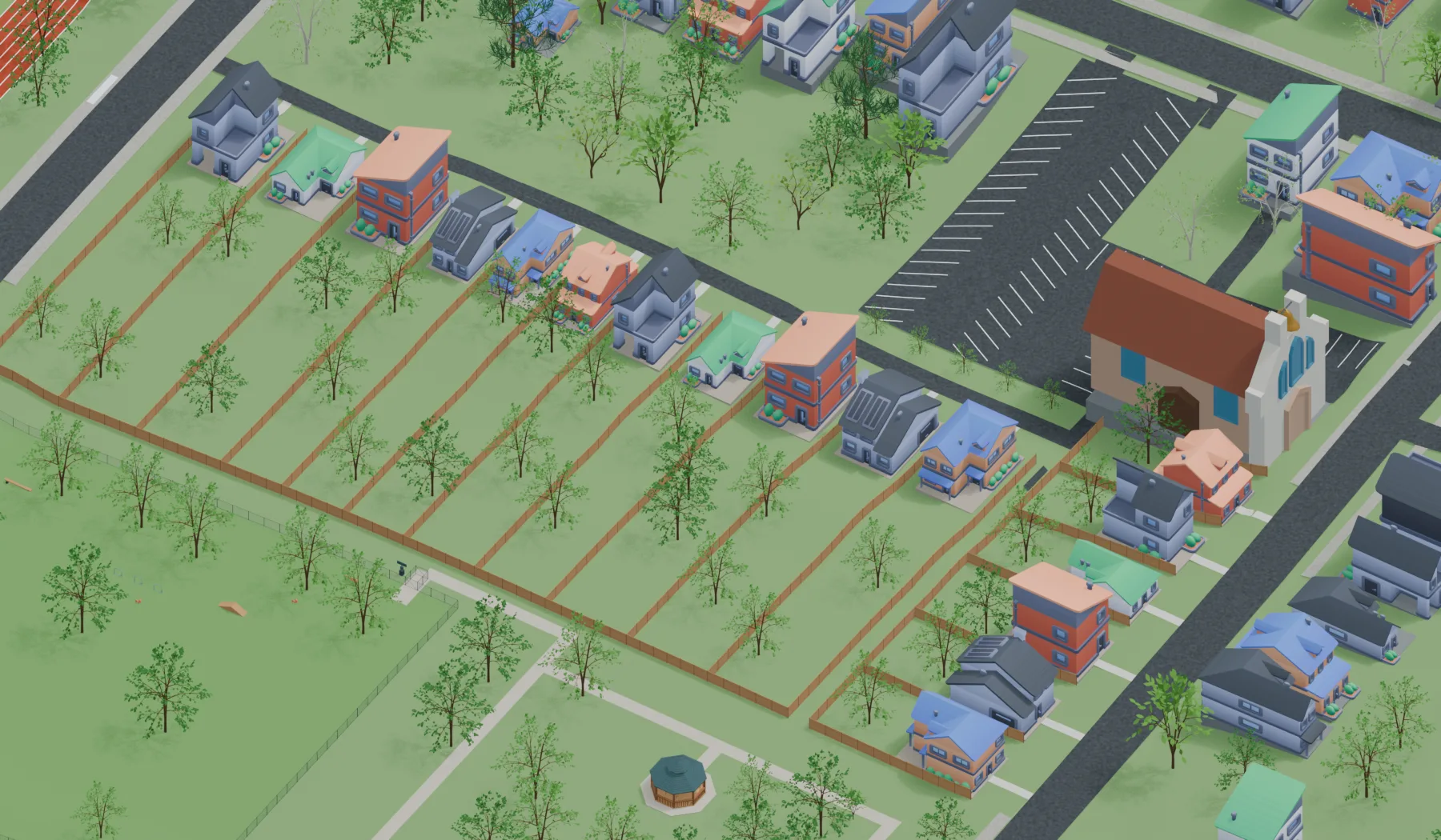 Rendering of defined lots near Martin Street and McGill, beside existing homes and the retained track and green space